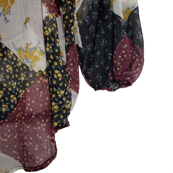 Willow Root Womens Size M Patchwork Floral Sheer Blouse - Picture 4 of 7